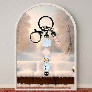 Snowman Keychain with Light Pink Tassel